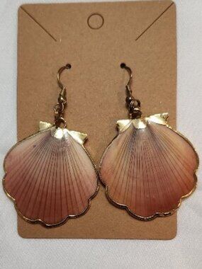Vintage Hippie Genuine Pink Seashell Shell Dangle Hook Earrings